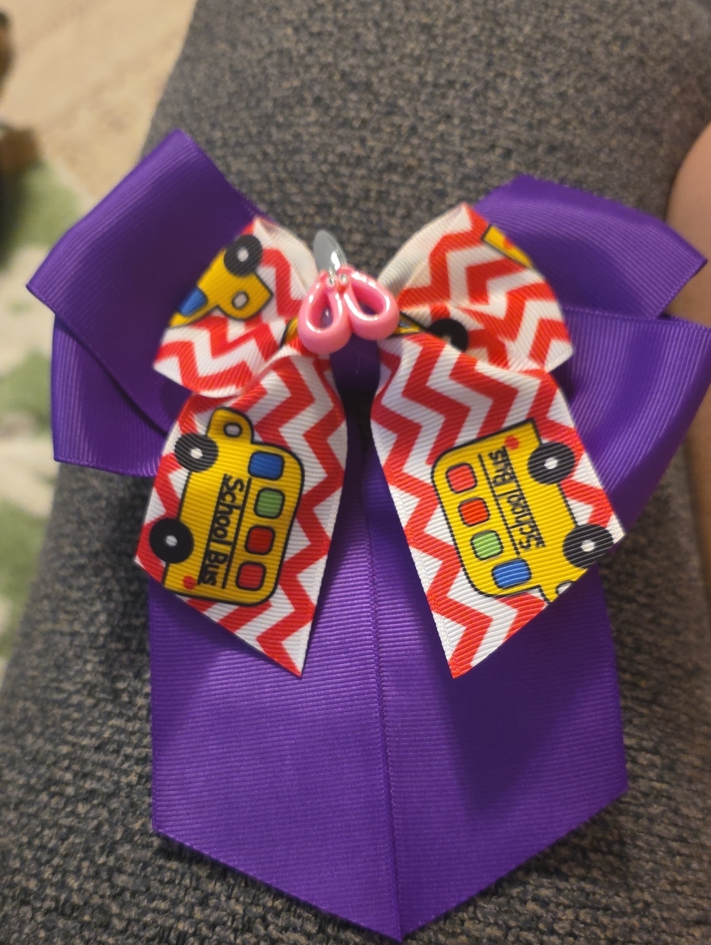 Purple Kids Hair Bow with School Bus Accent